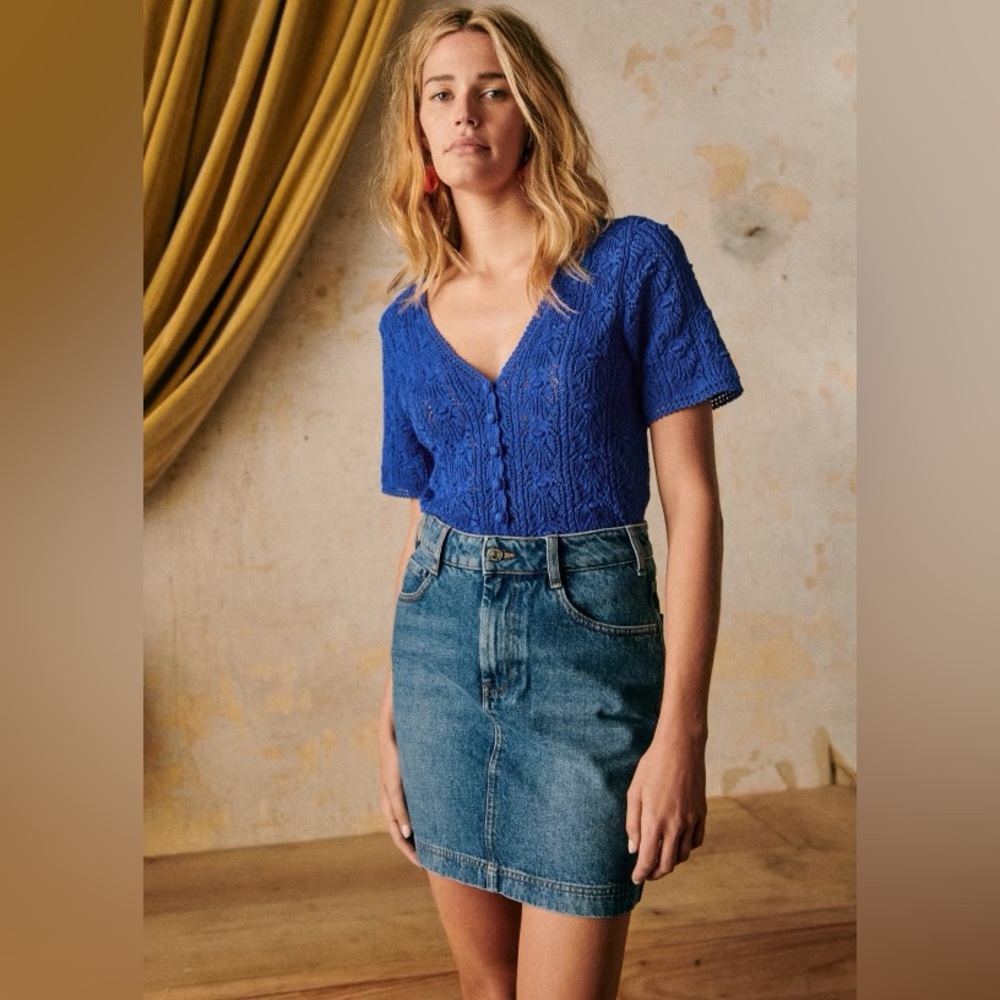 New NWT Sézane $130 Jupe Maeva Denim Skirt in Size 34 / 2